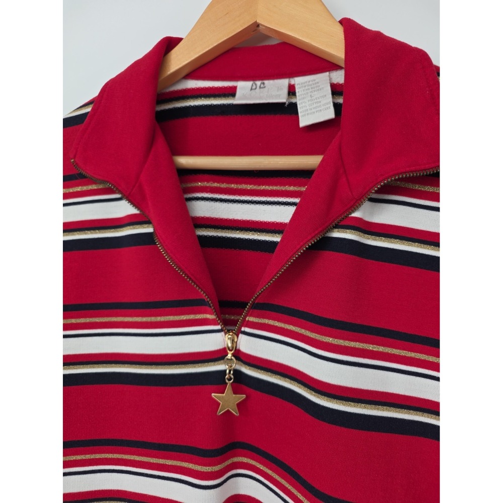 Women's Vintage Red Koret K-Wear 1/4 Zip Top Gold Thread Academia Nautical M